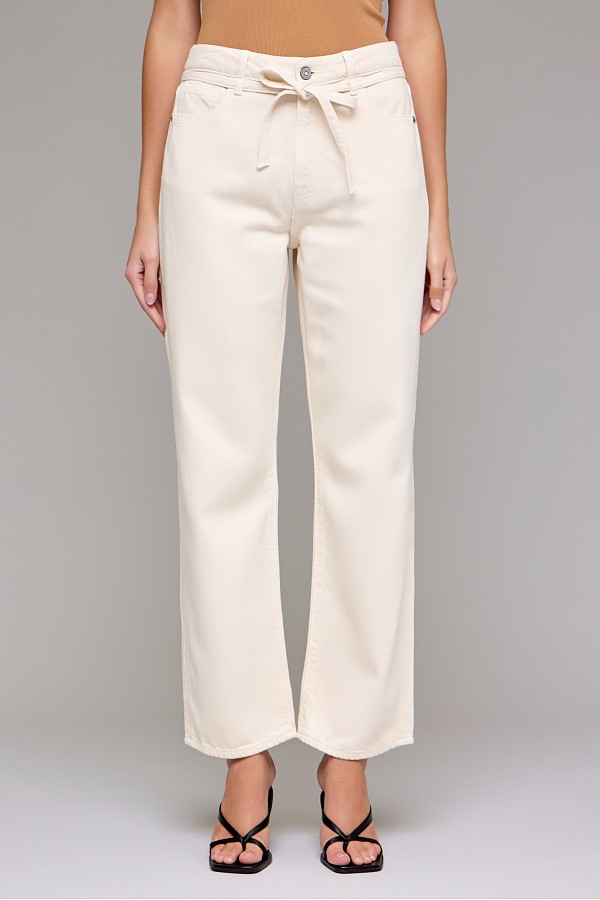 Ecru Wash  Tie Waist Clean Wide Straight