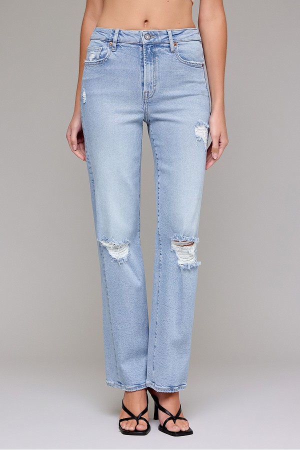 Light Wash Distressed 31" Inseam Wide Straight