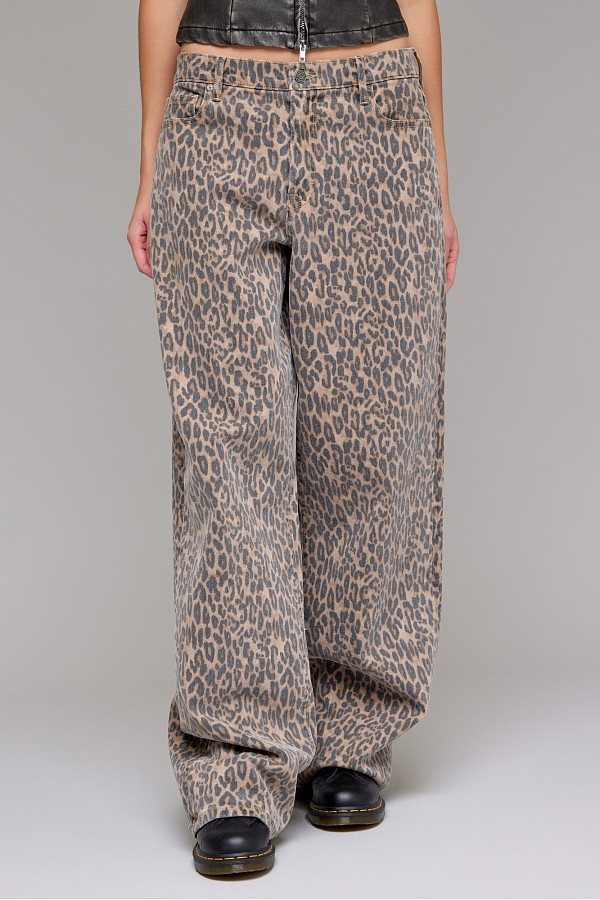 Cheetah Print Low Slung Baggy Jeans