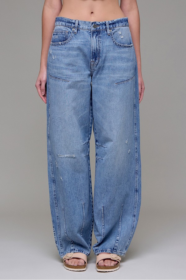 Medium Wash Low Slung Dart Detail Baggy Jean