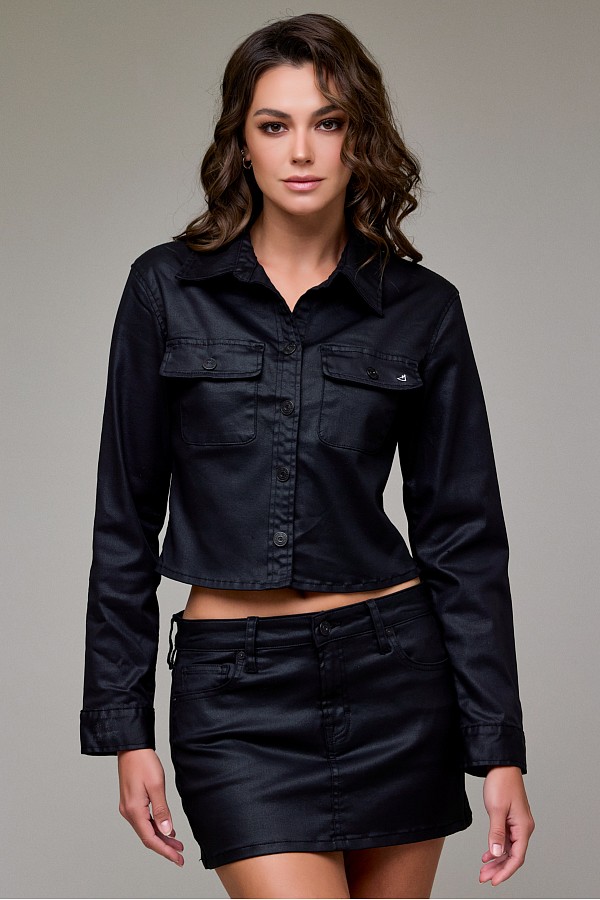 Coated Fitted Button Up Shirt